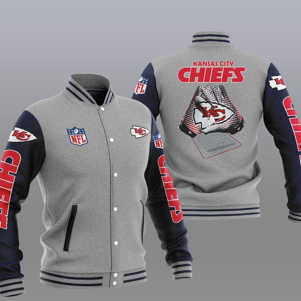 Kansas City Chiefs Grey Dark Blue Varsity Baseball Jacket for Men & Women | NFL Team Fan Gift