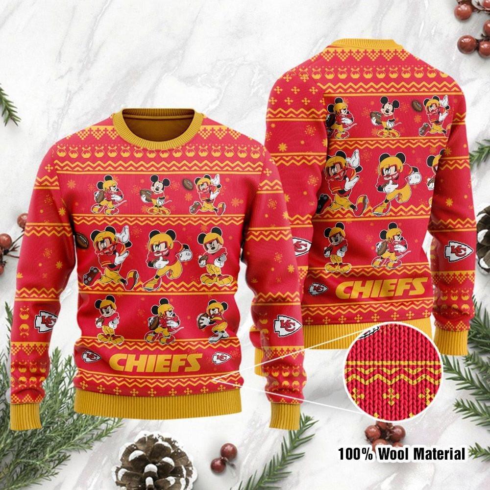 Kansas City Chiefs Mickey Mouse Holiday Party Ugly Christmas Sweater
