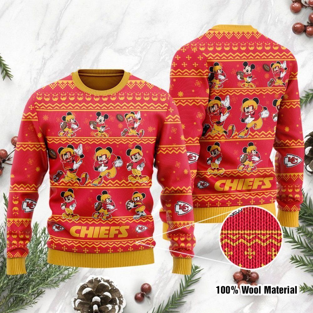 Kansas City Chiefs Mickey Mouse Ugly Christmas Sweater Holiday Party Men Women Plus Size