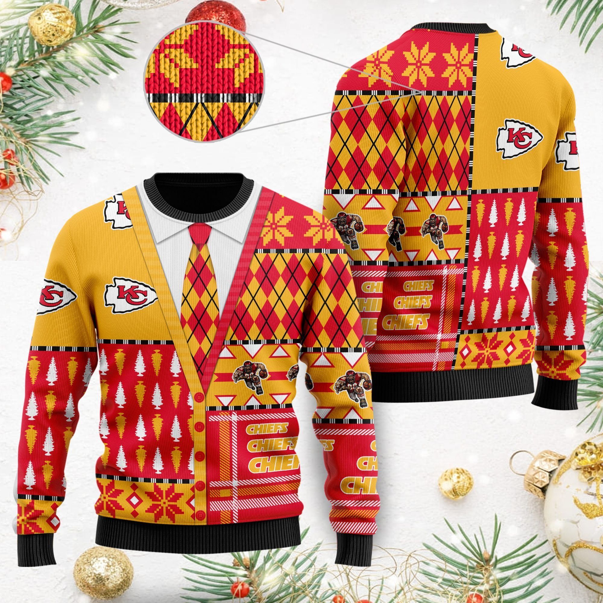 Kansas City Chiefs NFL American Football Team Cardigan Style 3D Men And Women Ugly Christmas Sweater For Sport Lovers On Christmas Days