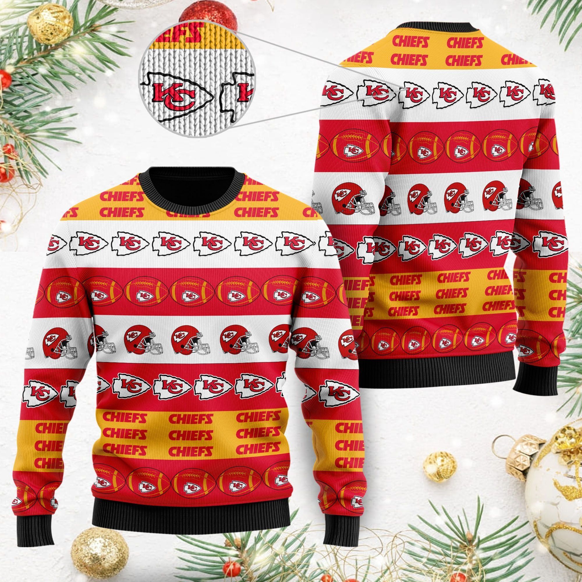 Kansas City Chiefs NFL American Football Team Logo Helmet Symbols Men Women Ugly Christmas Sweater