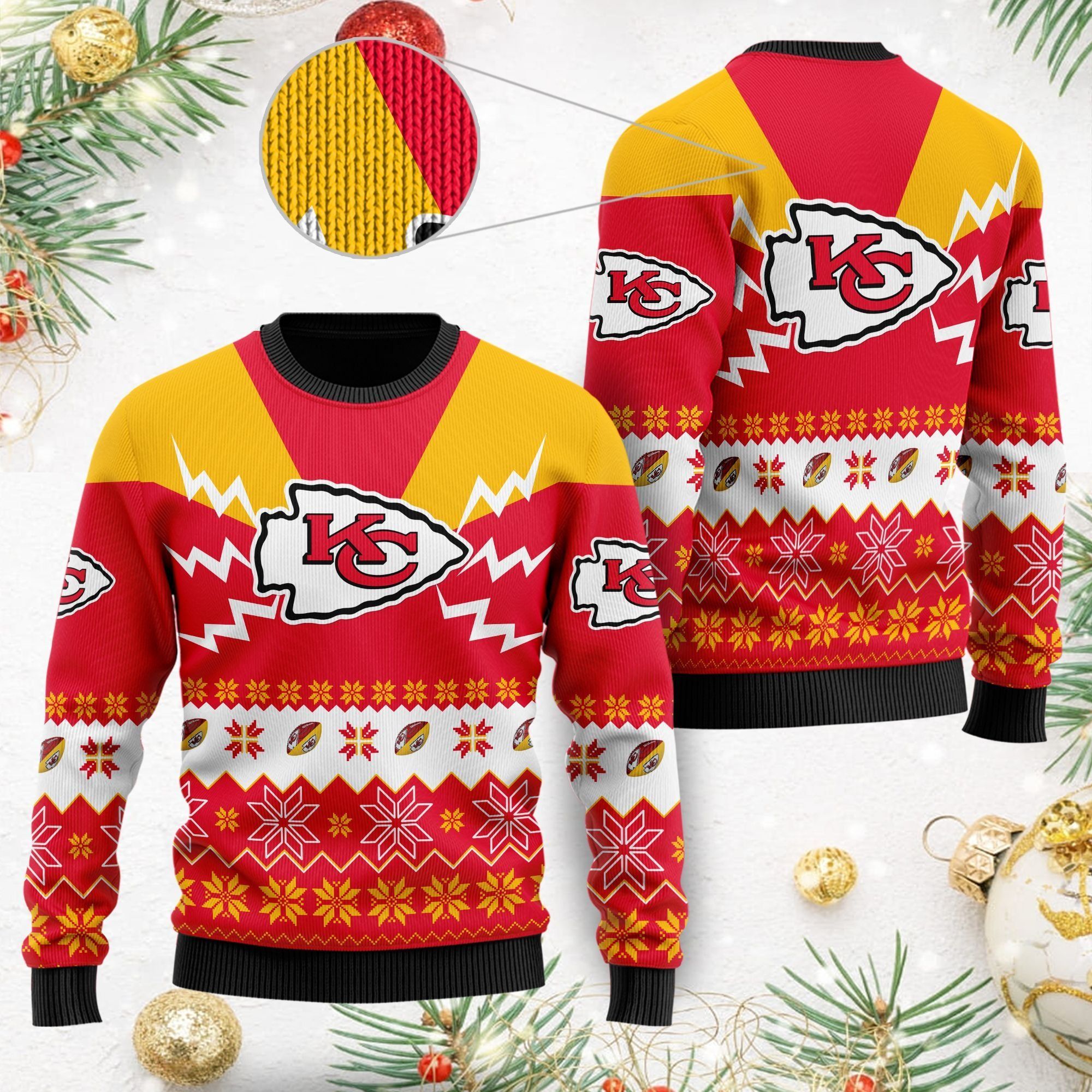 Kansas City Chiefs NFL Football Team Logo Symbol 3D Ugly Christmas Sweater