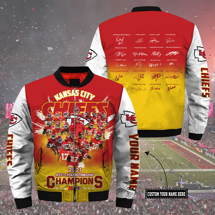Kansas City Chiefs Personalized Champions 2021 Bomber Jacket | NFL Team Jacket for Men & Women | Football Fan Gift