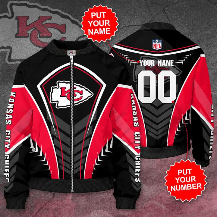 Kansas City Chiefs Personalized Name Number Black Red Bomber Jacket | NFL Team Jacket for Men & Women | Football Fan Gift
