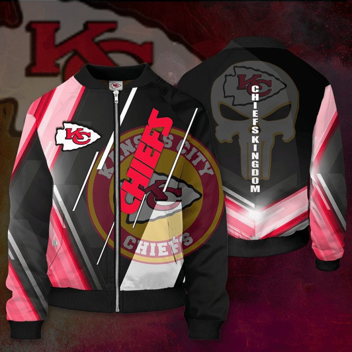 Kansas City Chiefs Punisher Skull Bomber Jacket | NFL Team Jacket for Men & Women | Football Fan Gift