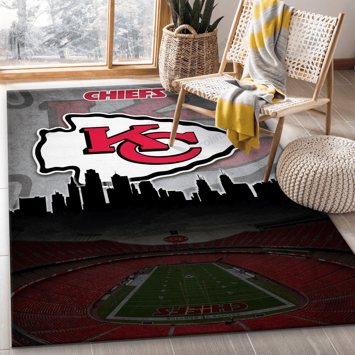 Kansas City Chiefs Rectangle Area Rug – Full Print Carpet For Living Room & Bedroom Home Decor