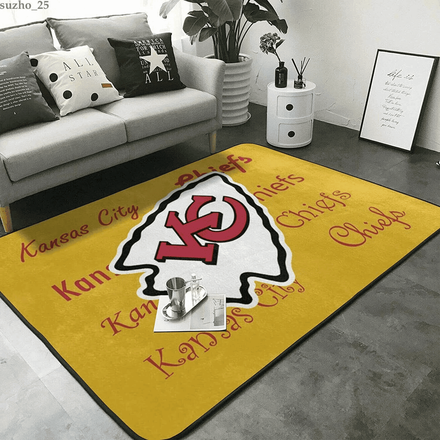 Kansas City Chiefs Rectangle Area Rug – Full Print Carpet For Living Room & Bedroom Home Decor