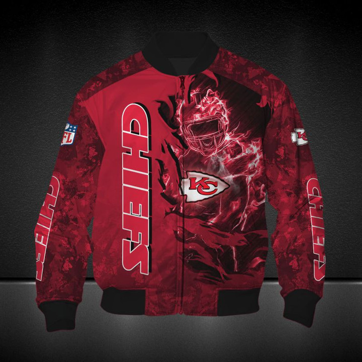 Kansas City Chiefs Red Camo Bomber Jacket | NFL Team Jacket for Men & Women | Football Fan Gift