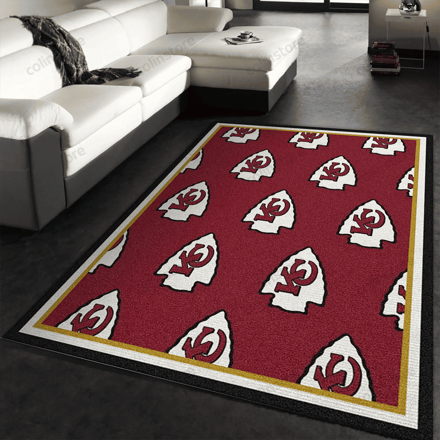 Kansas City Chiefs Repeat Rug Team Rectangle Area Rug – Full Print Carpet For Living Room & Bedroom Home Decor