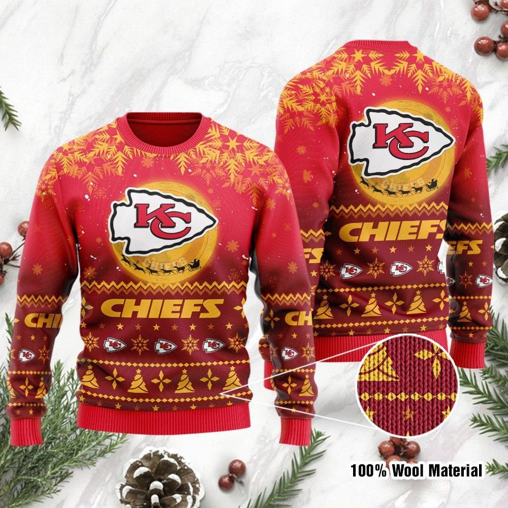 Kansas City Chiefs Santa Claus In The Moon Ugly Christmas Sweater, Perfect Holiday Gift