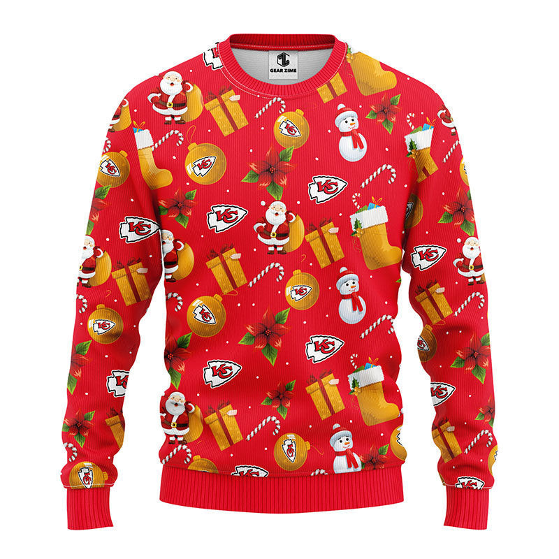 Kansas City Chiefs Santa Claus Snowman Ugly Christmas Sweater,
