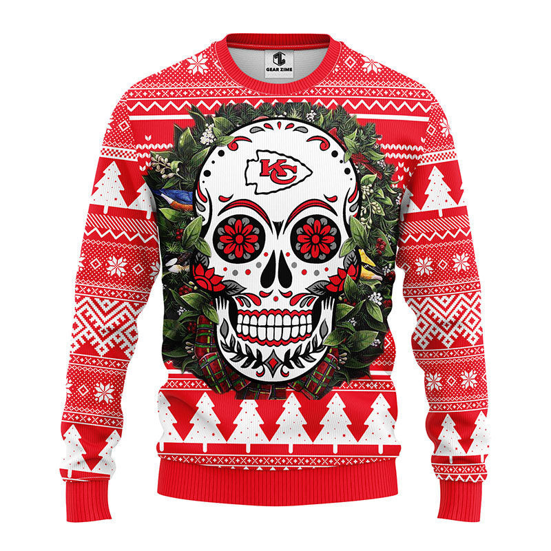 Kansas City Chiefs Skull Flower Ugly Ugly Christmas Sweater,