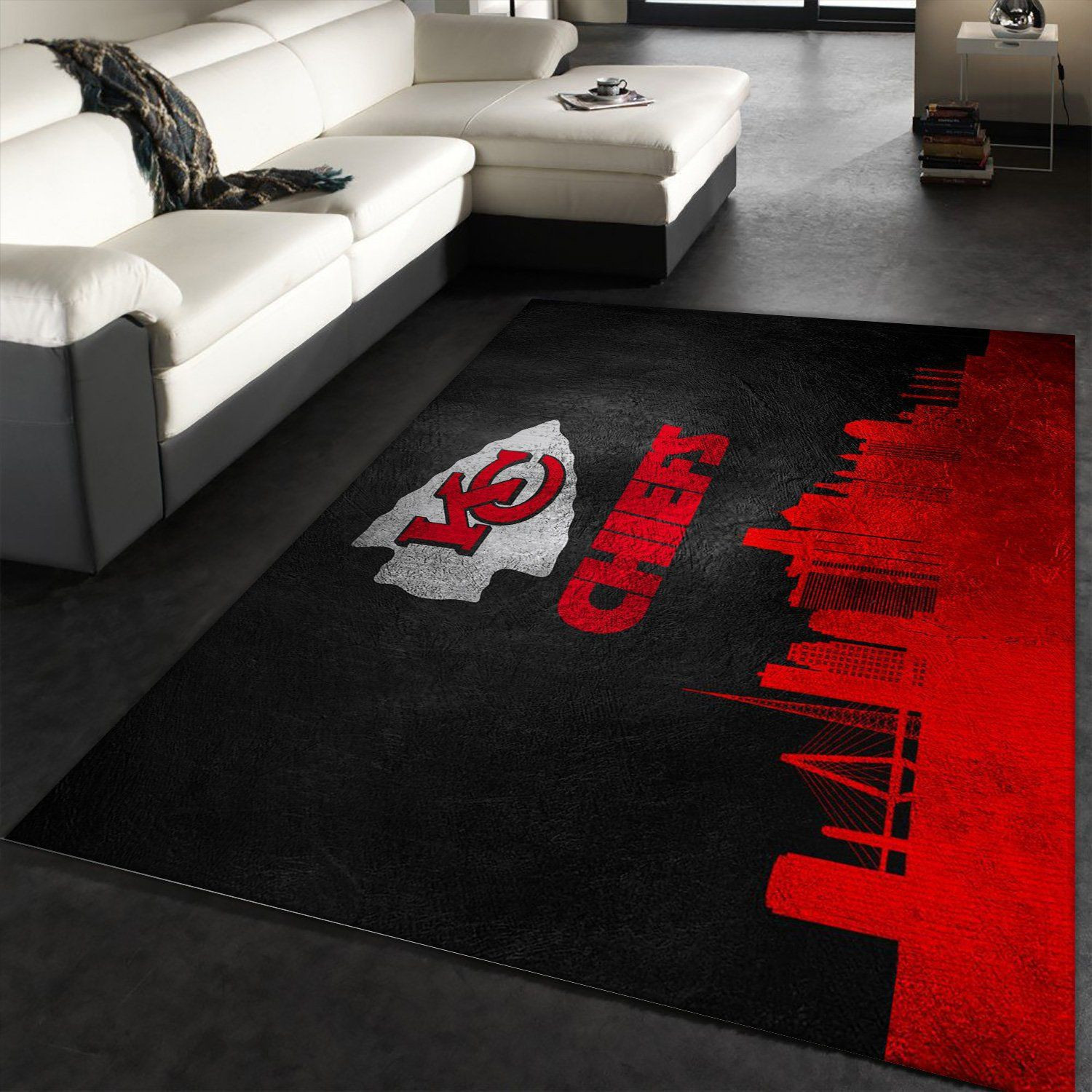 Kansas City Chiefs Skyline Rectangle Area Rug – Full Print Carpet For Living Room & Bedroom Home Decor