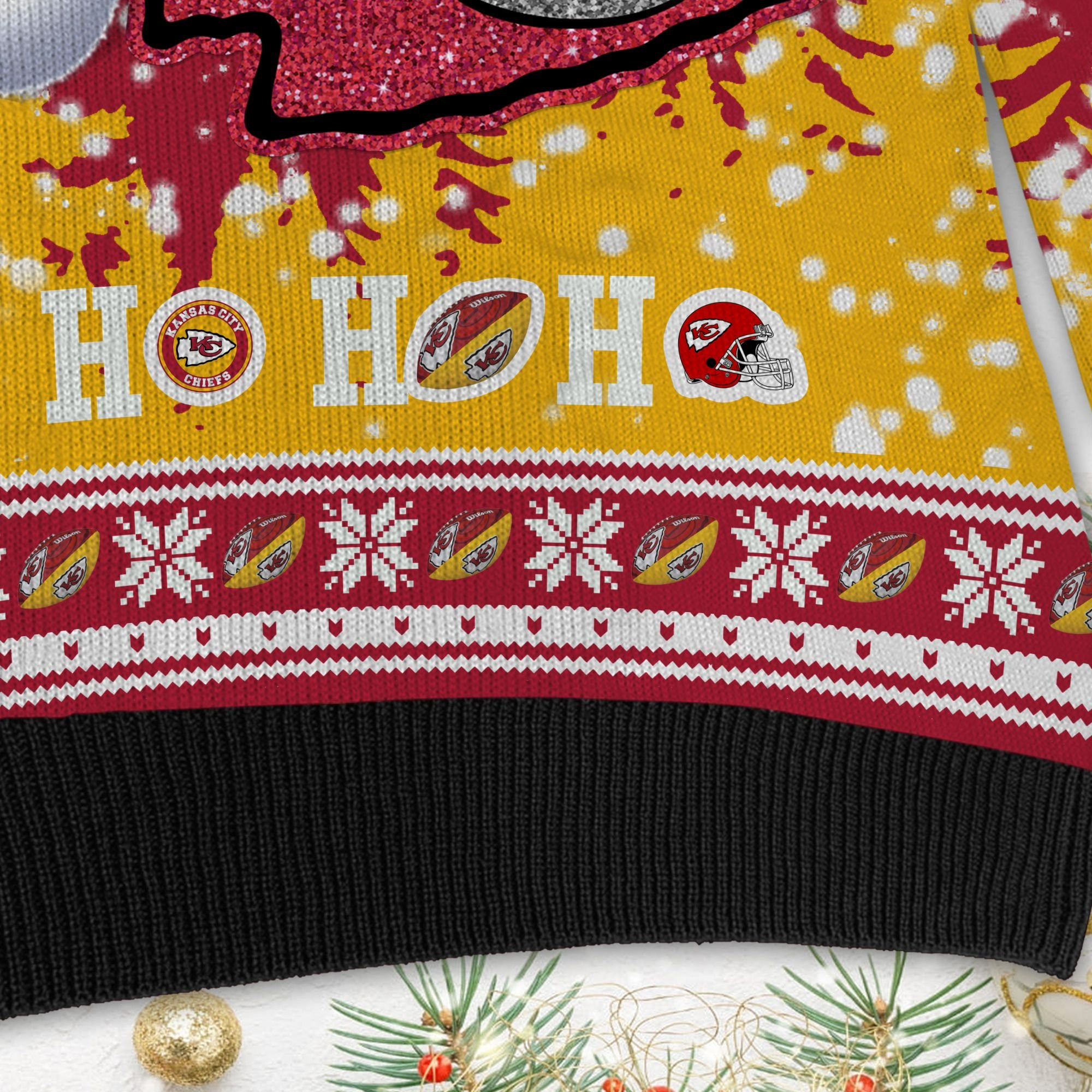 Kansas City Chiefs Symbol Wearing Santa Claus Hat Ho Ho Ho Personalized Ugly Christmas Sweater Perfect Holiday Gift - Image 5