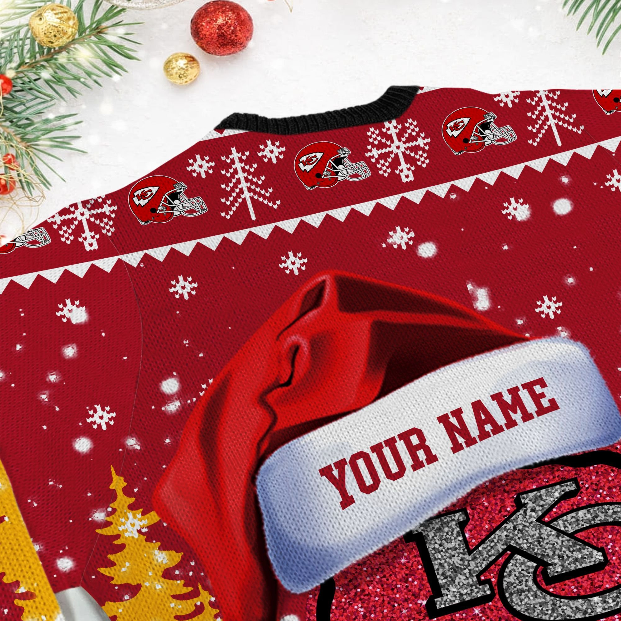 Kansas City Chiefs Symbol Wearing Santa Claus Hat Ho Ho Ho Personalized Ugly Christmas Sweater Perfect Holiday Gift - Image 6