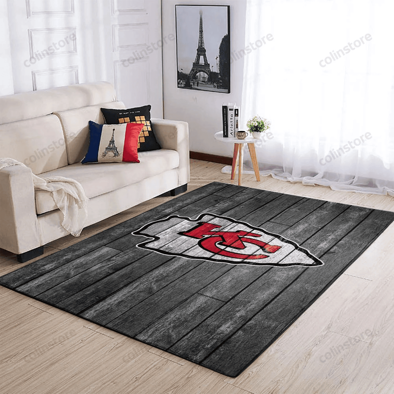 Kansas City Chiefs Team Logo Grey Rectangle Area Rug – Full Print Carpet For Living Room & Bedroom Home Decor
