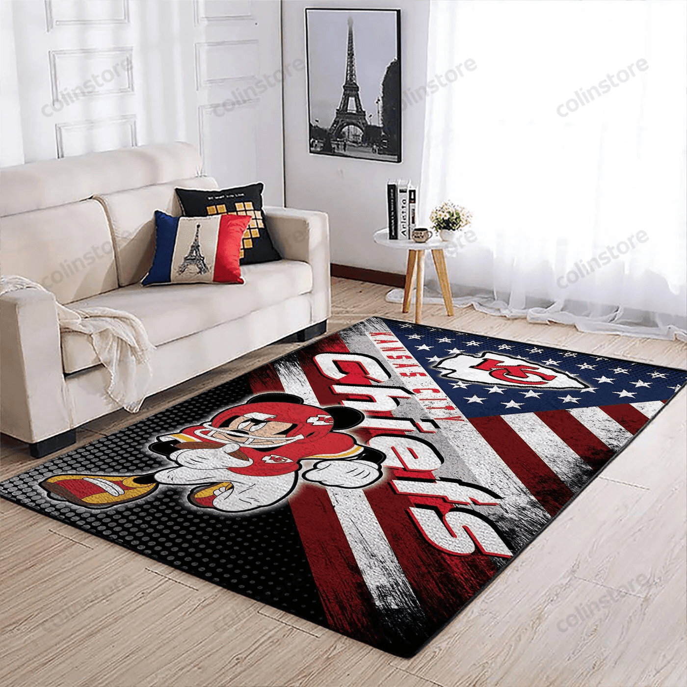 Kansas City Chiefs Team Logo Mickey Us Rectangle Area Rug – Full Print Carpet For Living Room & Bedroom Home Decor