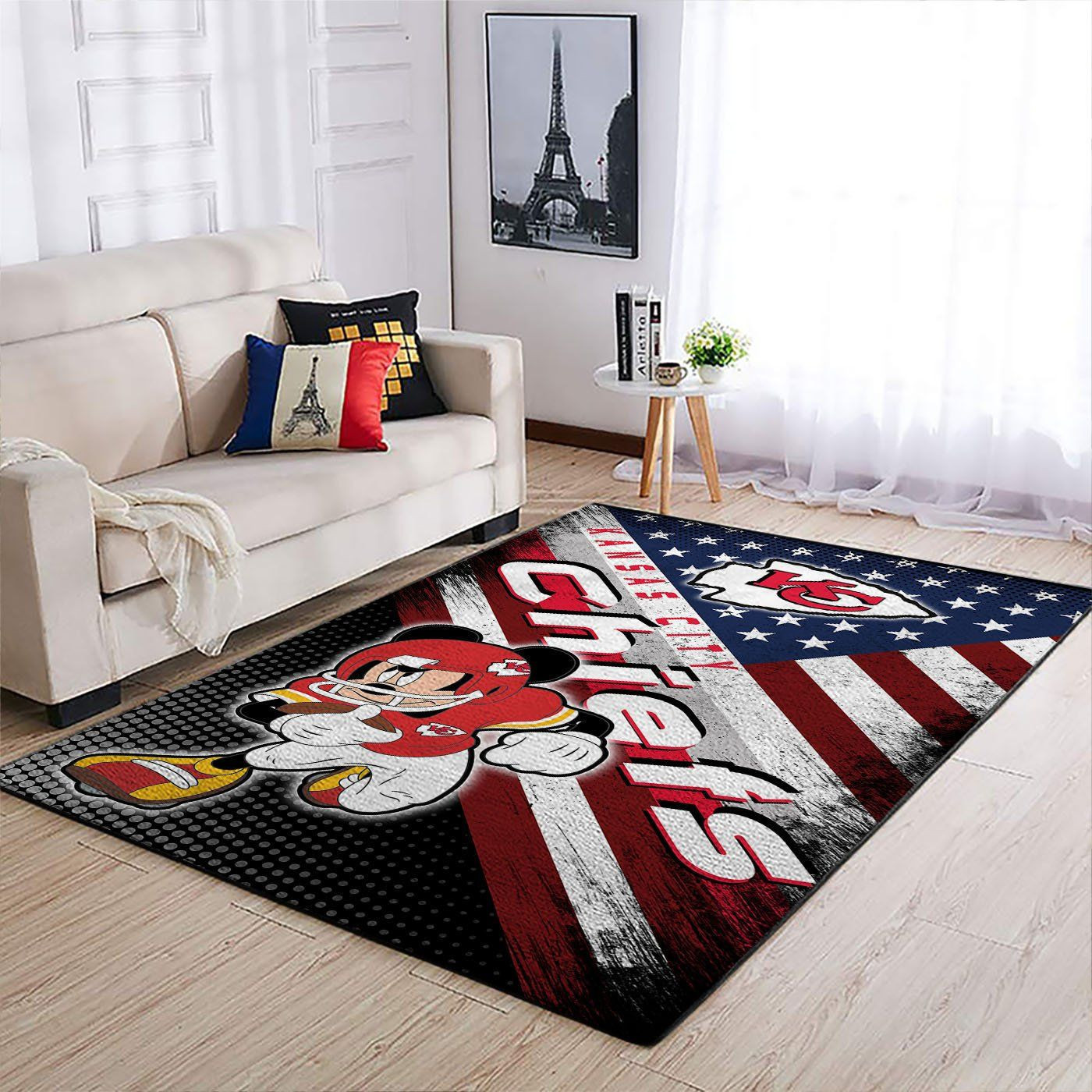 Kansas City Chiefs Team Logo Mickey Us Rectangle Area Rug – Full Print Carpet For Living Room & Bedroom Home Decor