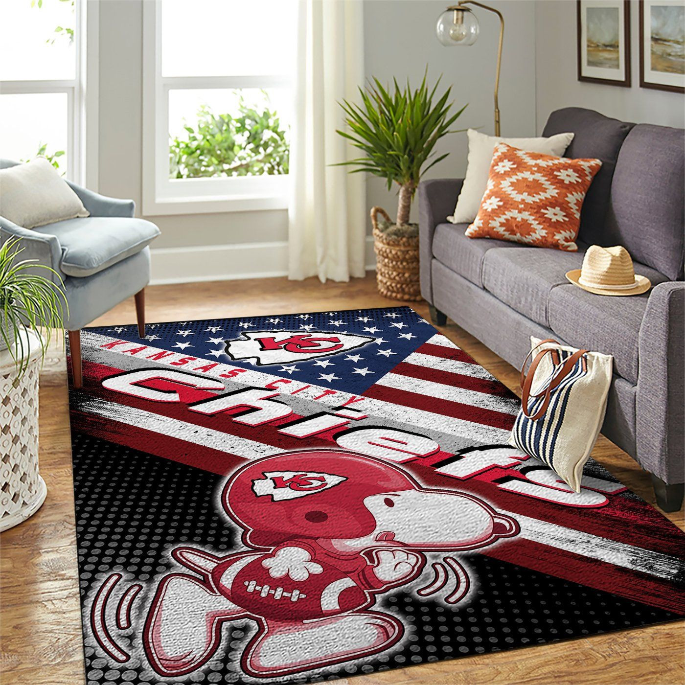 Kansas City Chiefs Team Logo Snoopy Us Rectangle Area Rug – Full Print Carpet For Living Room & Bedroom Home Decor