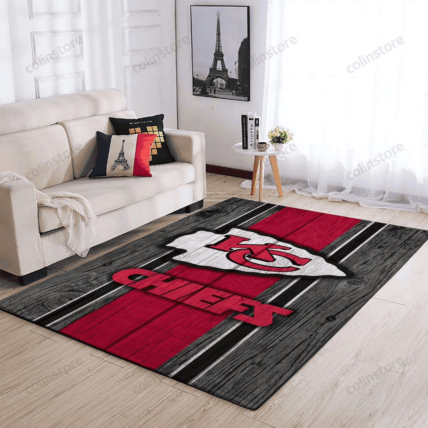 Kansas City Chiefs Team Logo Wooden Rectangle Area Rug – Full Print Carpet For Living Room & Bedroom Home Decor