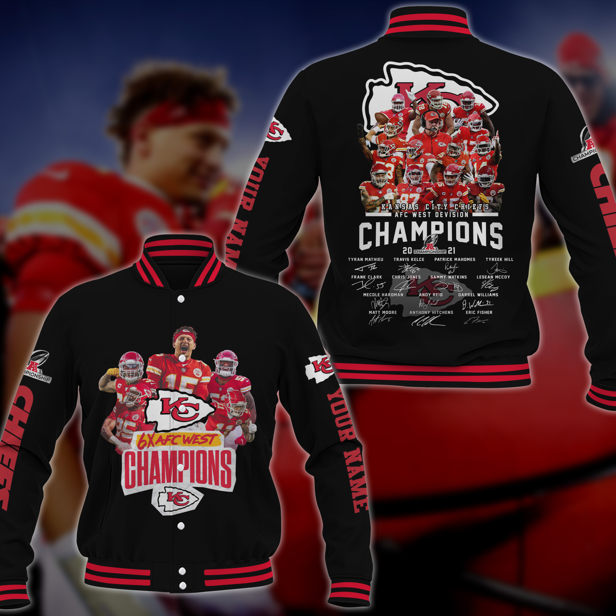 Kansas City Chiefs West Division Champions Varsity Baseball Jacket for Men & Women | NFL Team Fan Gift