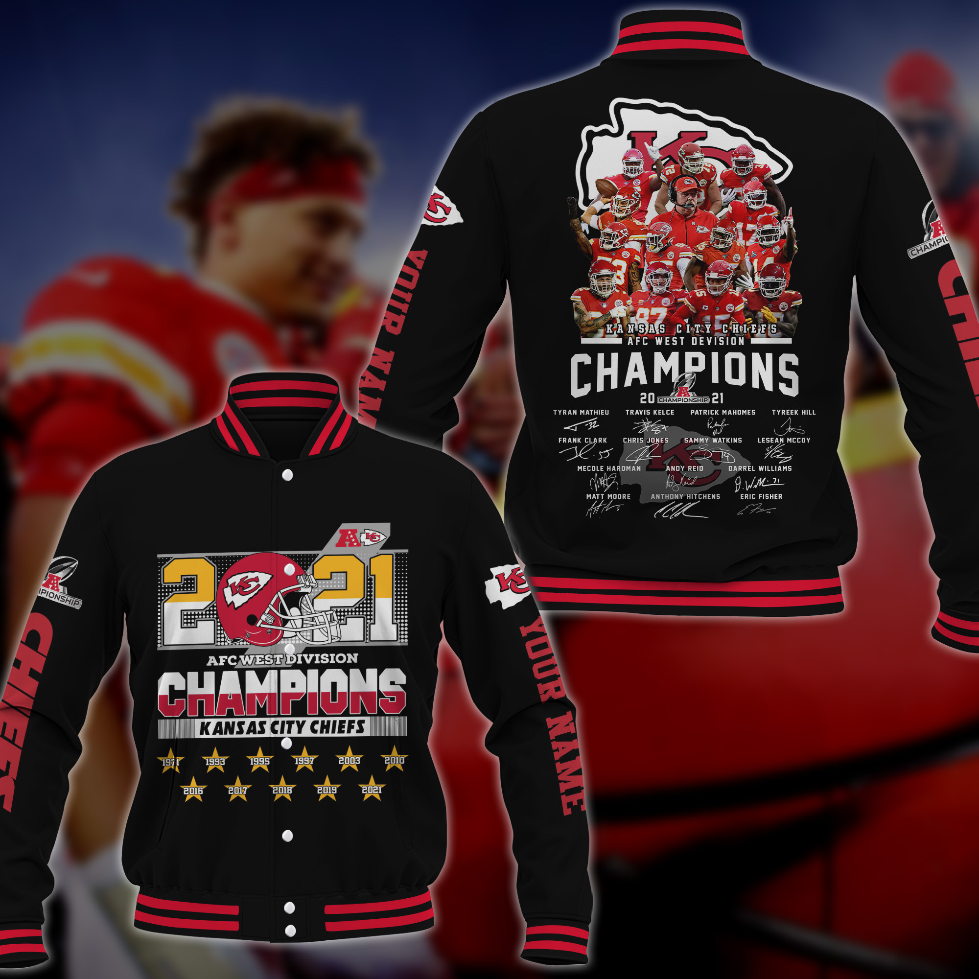 Kansas City Chiefs West Division Champions Varsity Baseball Jacket for Men & Women | NFL Team Fan Gift