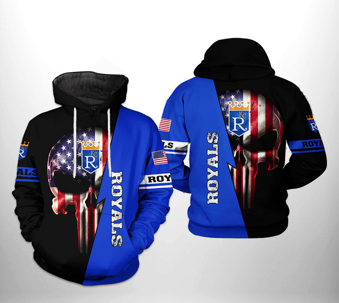 Kansas City Royals MLB US Flag Skull 3D All Over Print Hoodie & Zip Hoodie