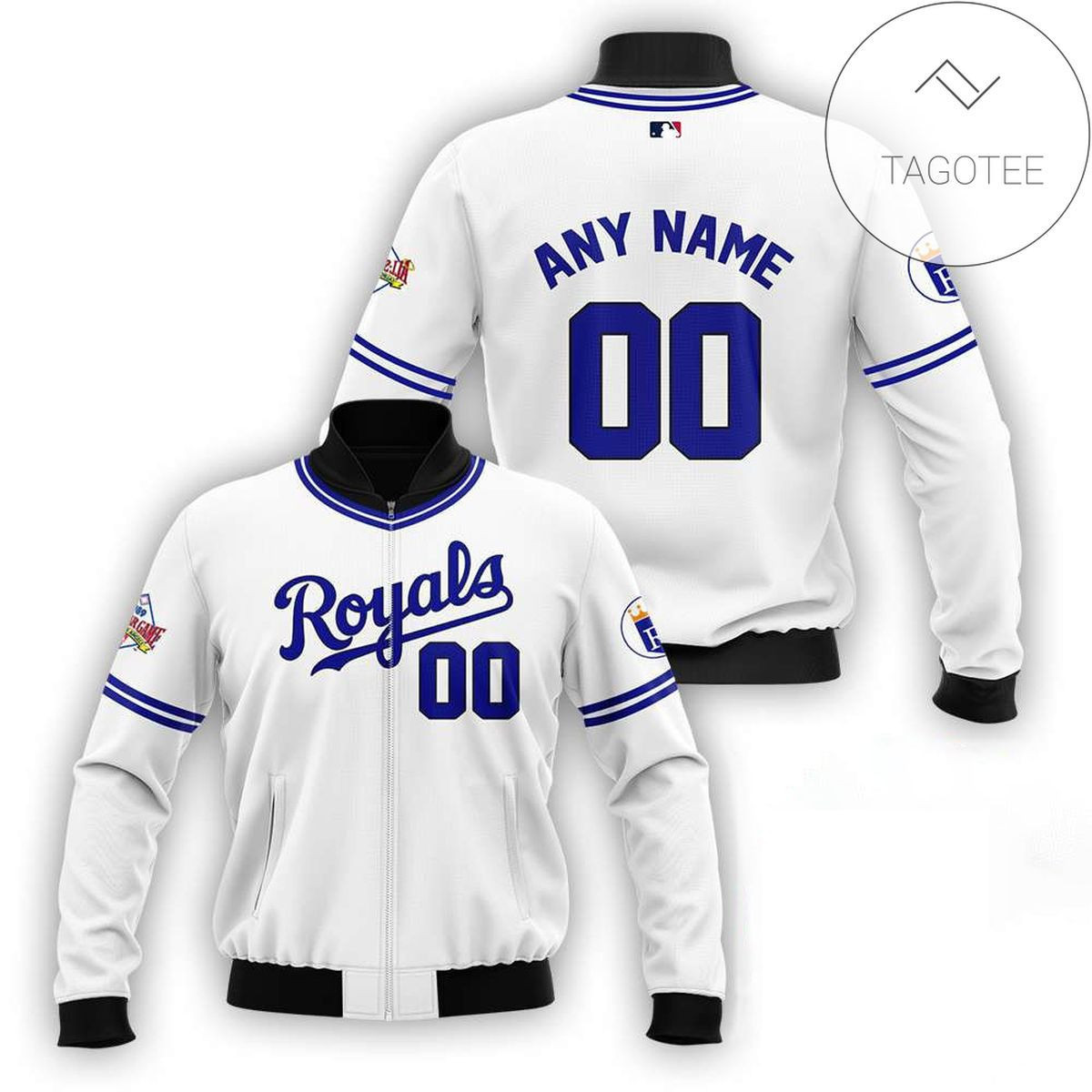 Kansas City Royals Personalized Name Number White Bomber Jacket | MLB Team Jacket for Men & Women | Baseball Fan Gift