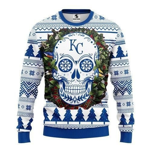 Kansas City Royals Skull Flower Ugly Christmas Sweater, Perfect Holiday Gift