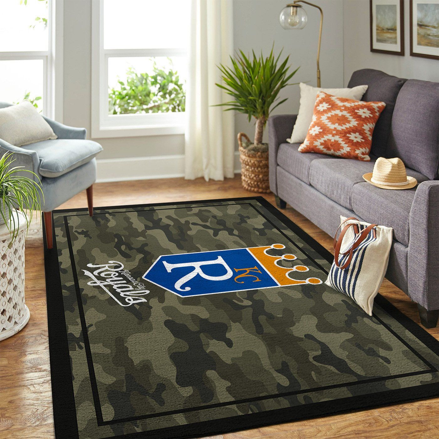 Kansas City Royals Team Logo Camo Rectangle Area Rug – Full Print Carpet For Living Room & Bedroom Home Decor