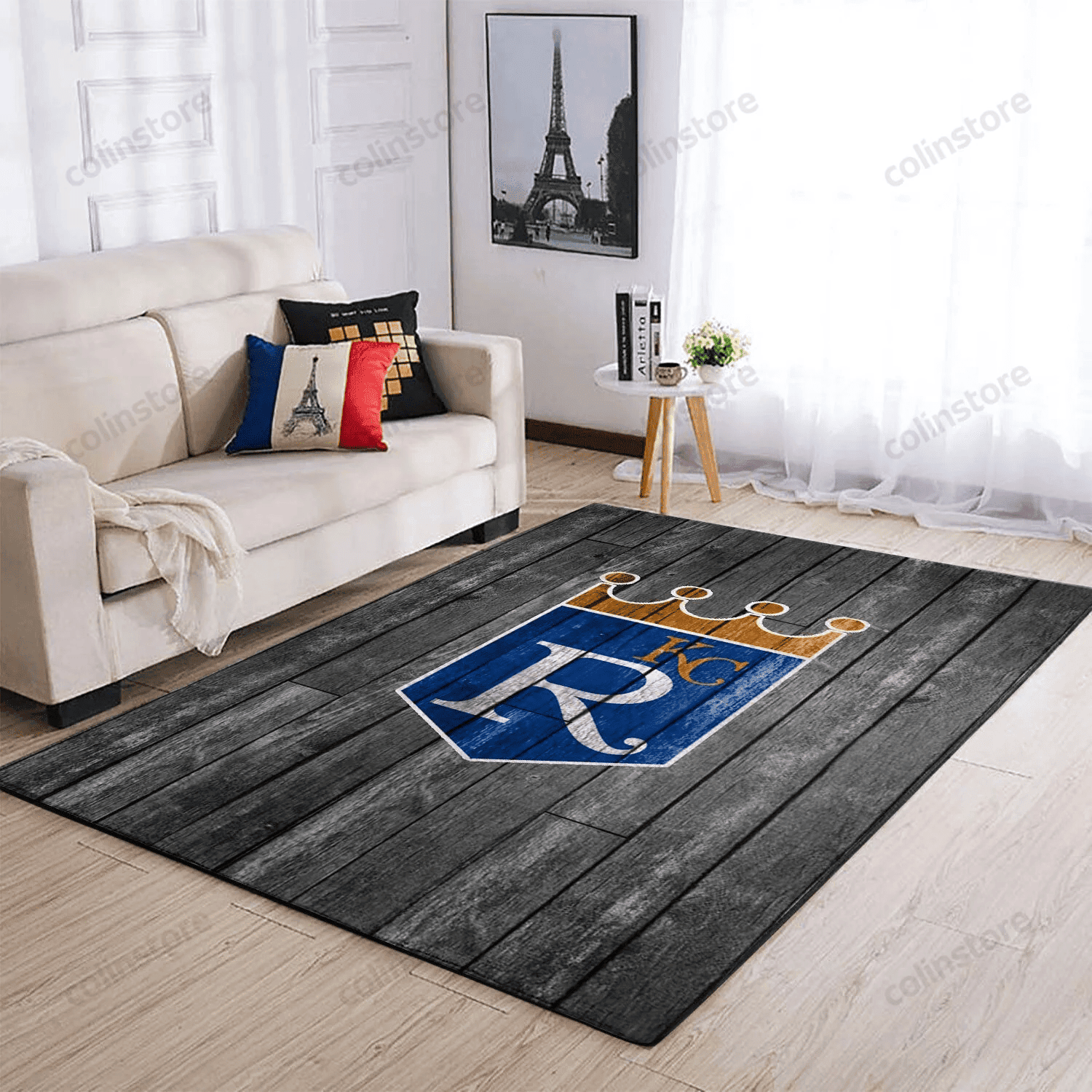Kansas City Royals Team Logo Grey Wooden Rectangle Area Rug – Full Print Carpet For Living Room & Bedroom Home Decor