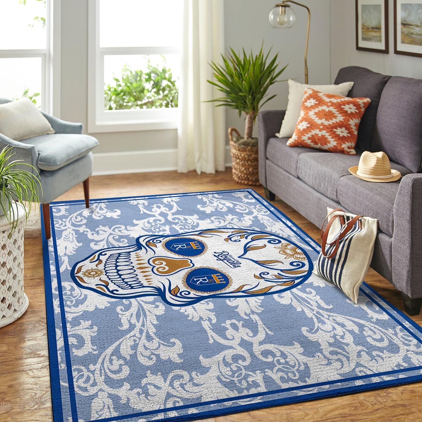 Kansas City Royals Team Logo Skull Rectangle Area Rug – Full Print Carpet For Living Room & Bedroom Home Decor
