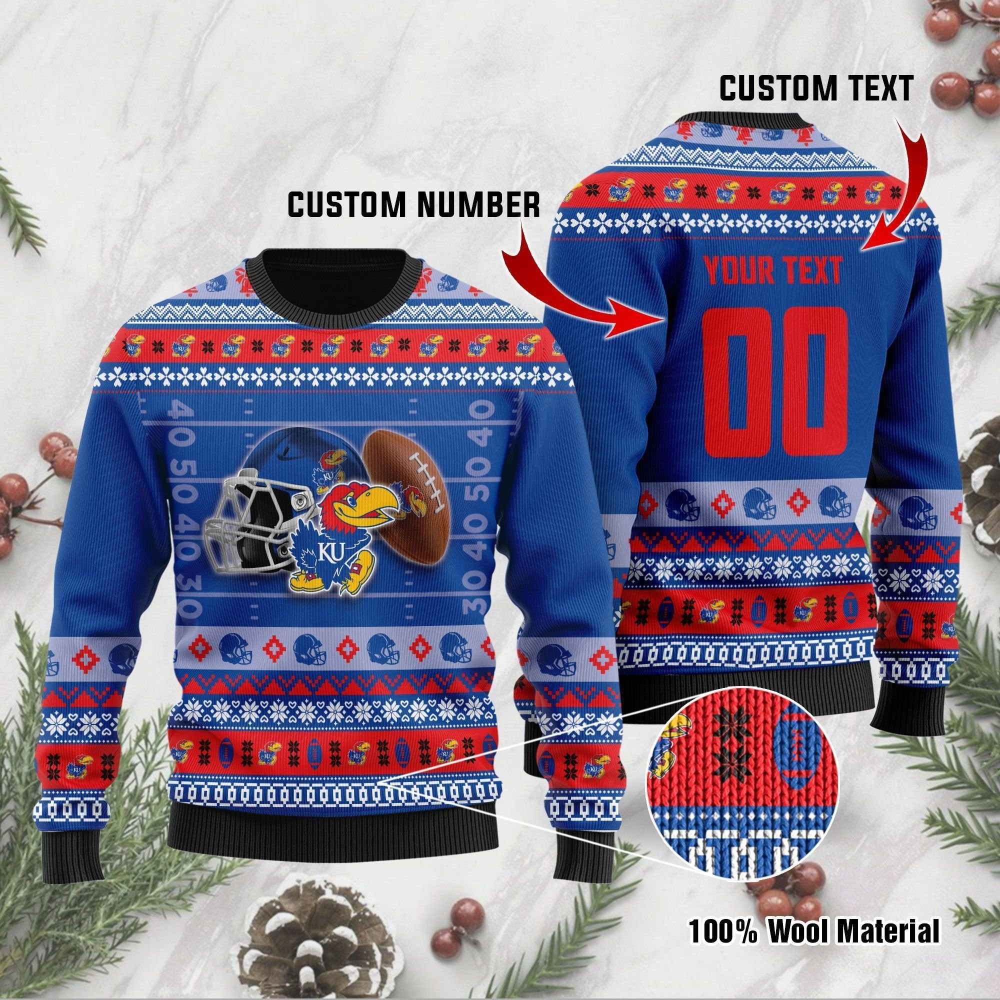 Kansas Jayhawks Custom Name & Number Personalized Ugly Christmas Sweater, Perfect Holiday Gift