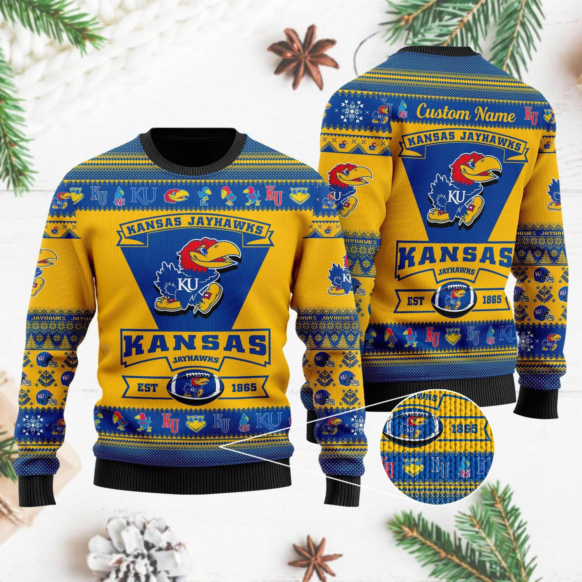 Kansas Jayhawks Football Team Logo Custom Name Personalized Ugly Christmas Sweater Perfect Holiday Gift