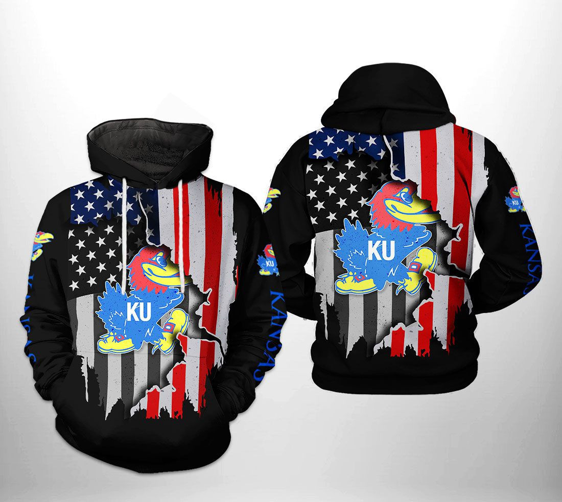 Kansas Jayhawks NCAA US Flag 3D All Over Print Hoodie & Zip Hoodie