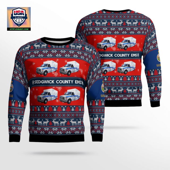 Kansas Sedgwick County EMS Christmas Sweater 3D