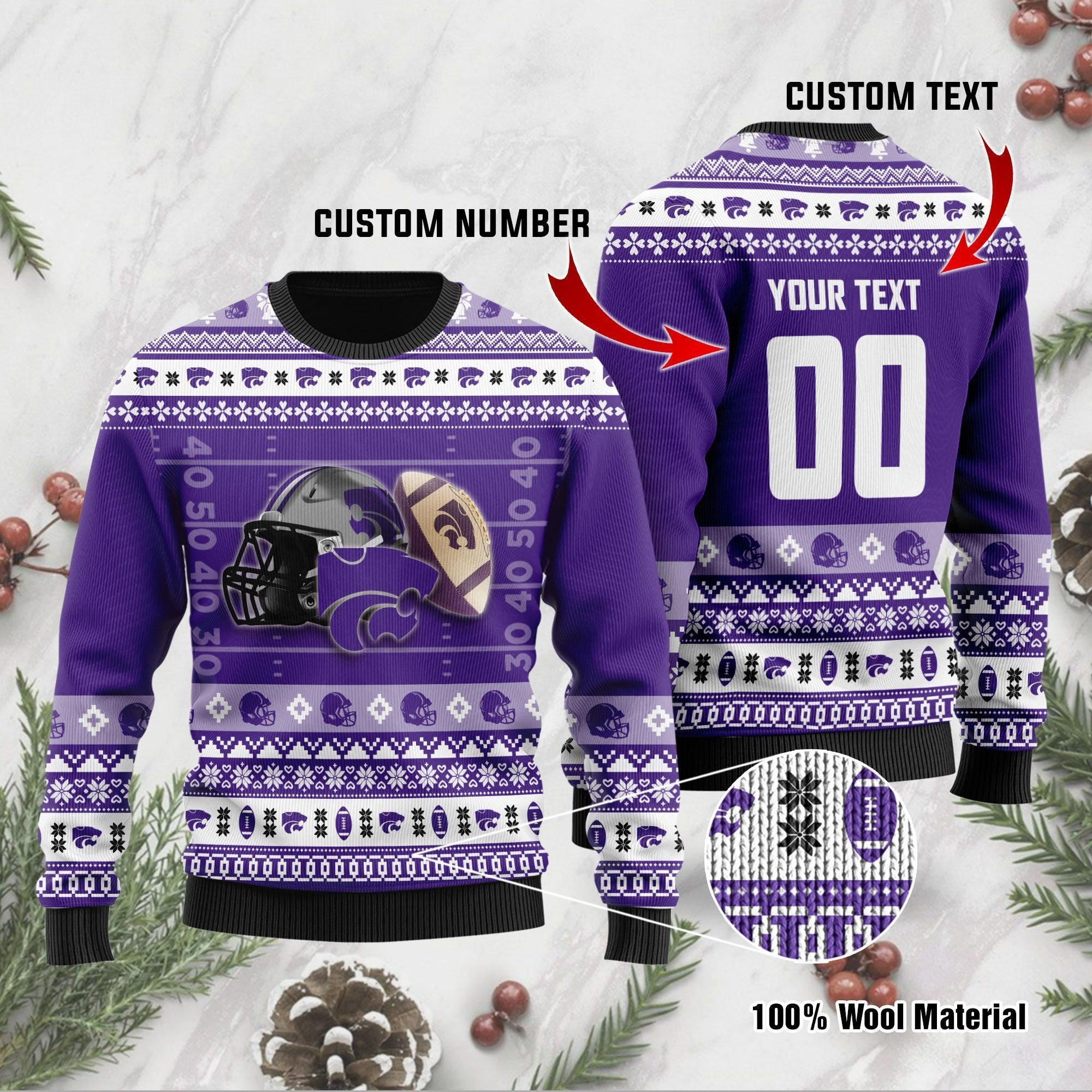 Kansas State Wildcats Custom Name & Number Personalized Ugly Christmas Sweater, Perfect Holiday Gift