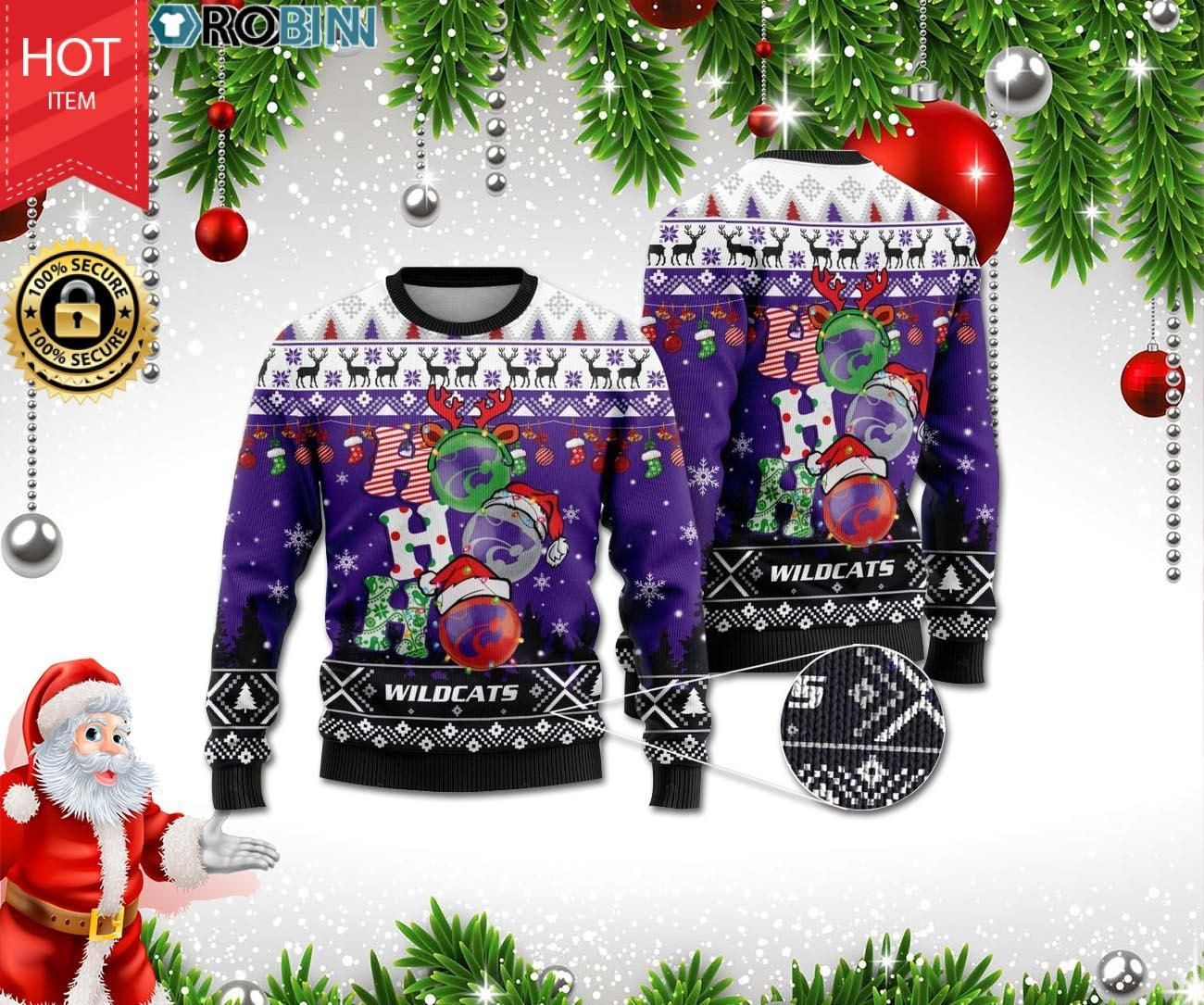 Kansas State Wildcats Ho Ho Ho 3D Ugly Christmas Sweater Perfect Holiday Gift