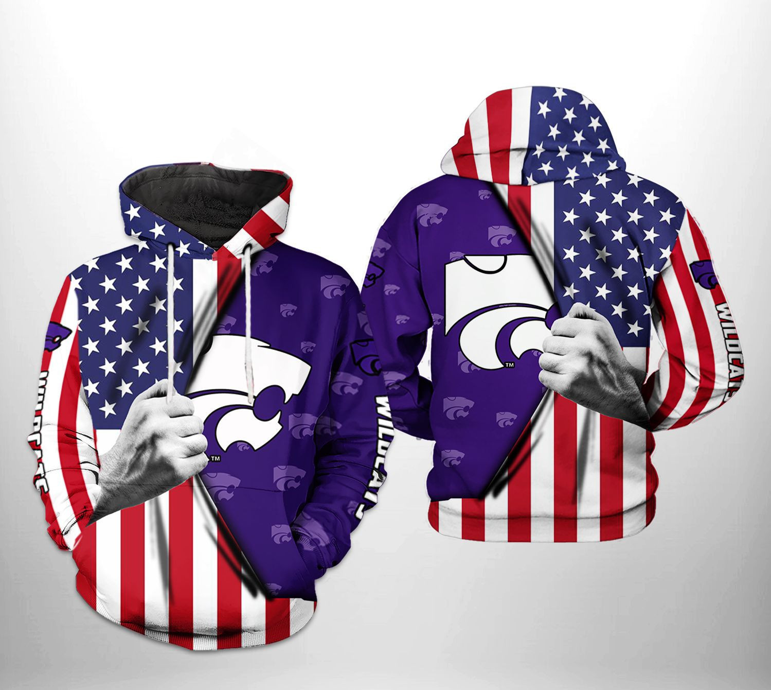 Kansas State Wildcats NCAA US Flag 3D All Over Print Hoodie & Zip Hoodie