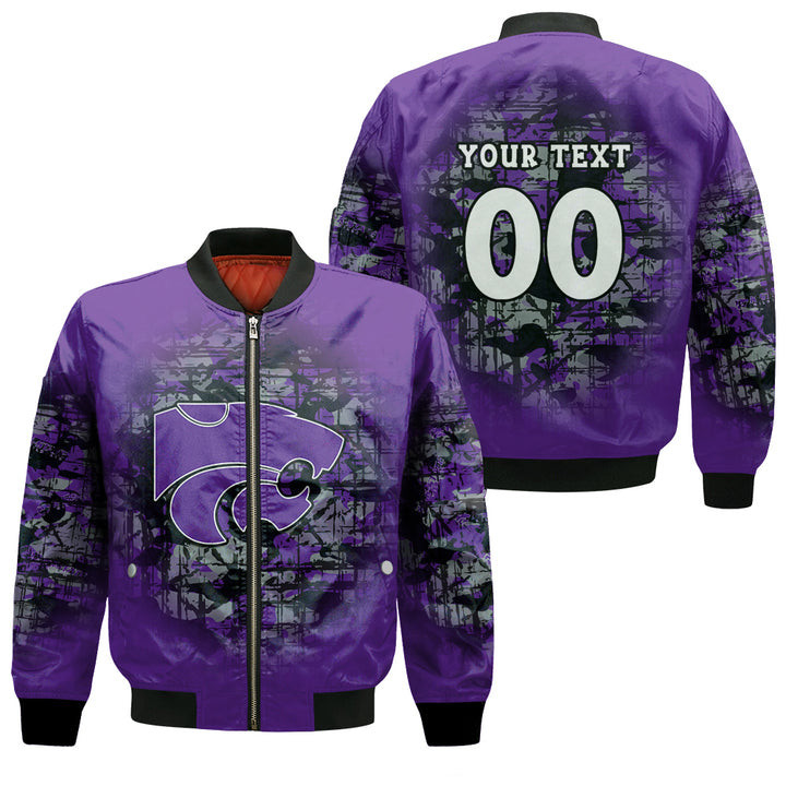 Kansas State Wildcats Personalized Text Number Purple Silver Bomber Jacket | NCAA College Team Jacket for Men & Women | Sports Fan Gift - Image 3