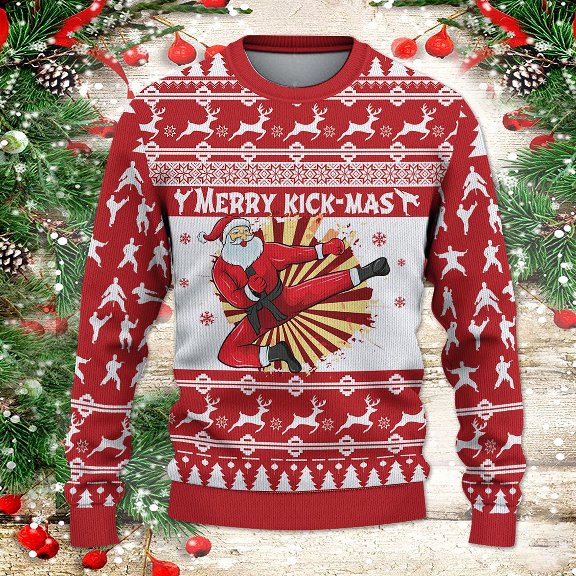 Karate Santa Merry Kick Mas Ugly Christmas Sweater