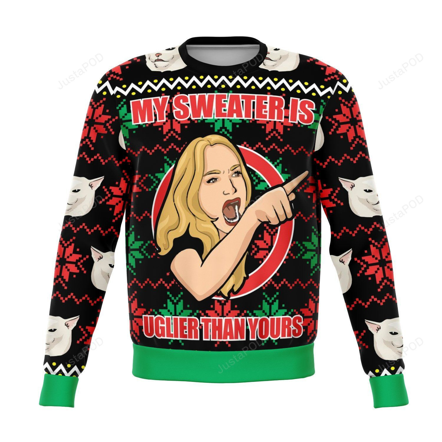 Karen Yelling At Grumpy Cat Meme For Unisex Ugly Christmas Sweater,