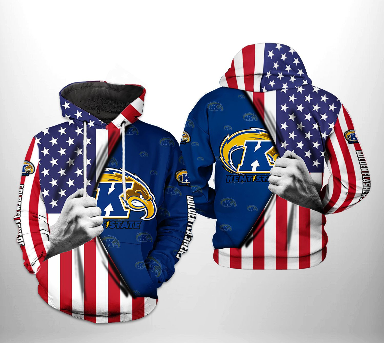 Kent State Golden Flashers NCAA US Flag 3D All Over Print Hoodie & Zip Hoodie