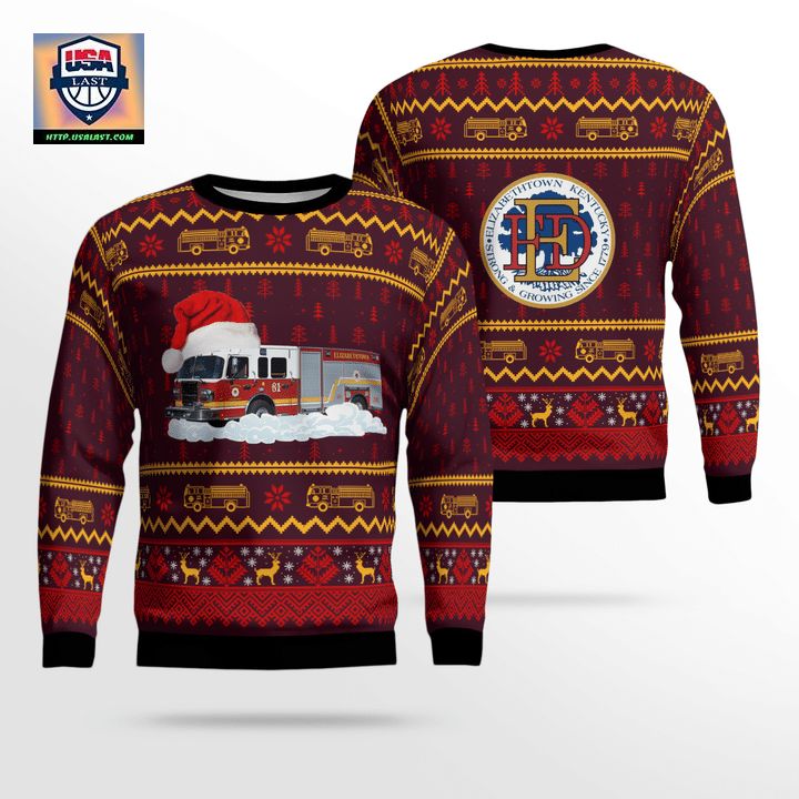 Kentucky Elizabethtown Fire Department Fire Truck 2081 Christmas AOP Sweater