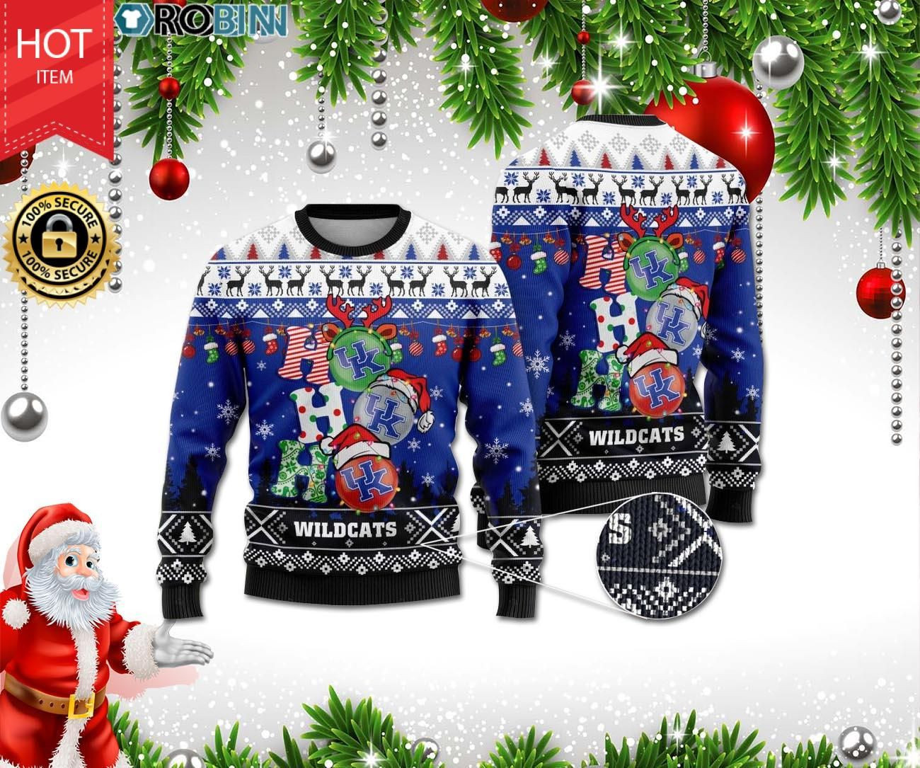 Kentucky Wildcats Ho Ho Ho 3D Print Ugly Christmas Sweater,