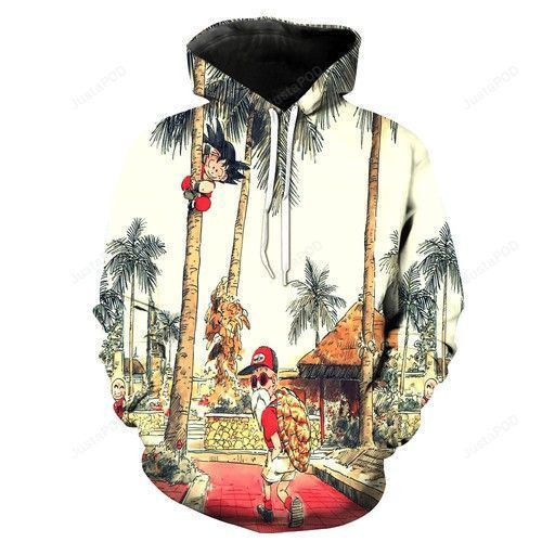 Kid Goku Climbing Tree With Master Roshi Dragon Ball Z 3D All Over Print Hoodie & Zip Hoodie