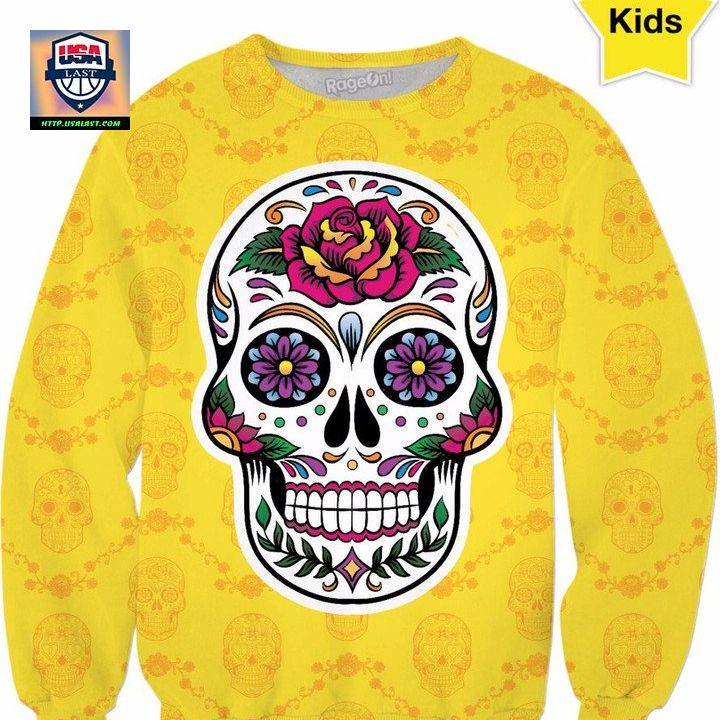 Kids Yellow Sugar Skull Sweater