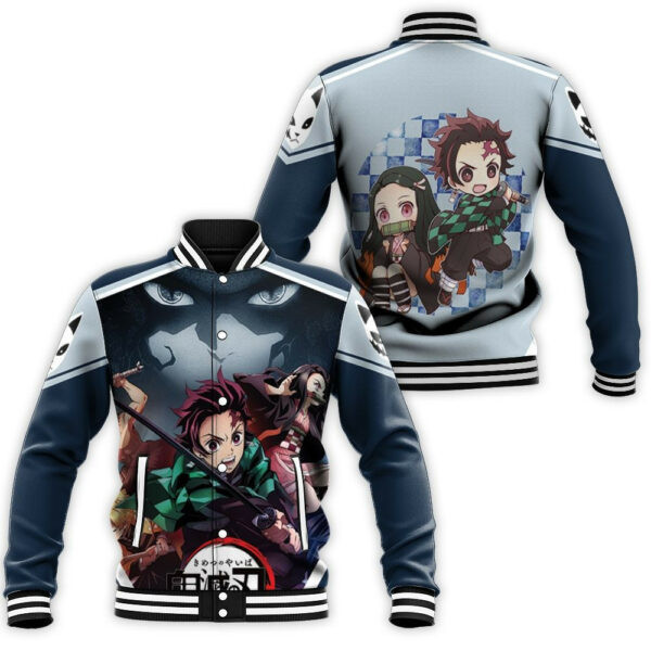 Kimetsu No Yaiba Kanjiro Nezuko Inosuke Teamup Baseball Jacket for Men & Women | Anime Fan Gift