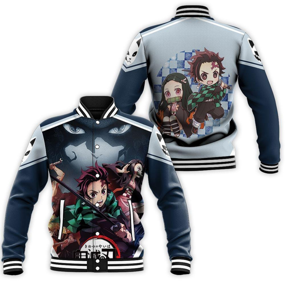 Kimetsu No Yaiba Teamup Kanjiro Nezuko Inosuke Baseball Jacket for Men & Women | Anime Fan Gift