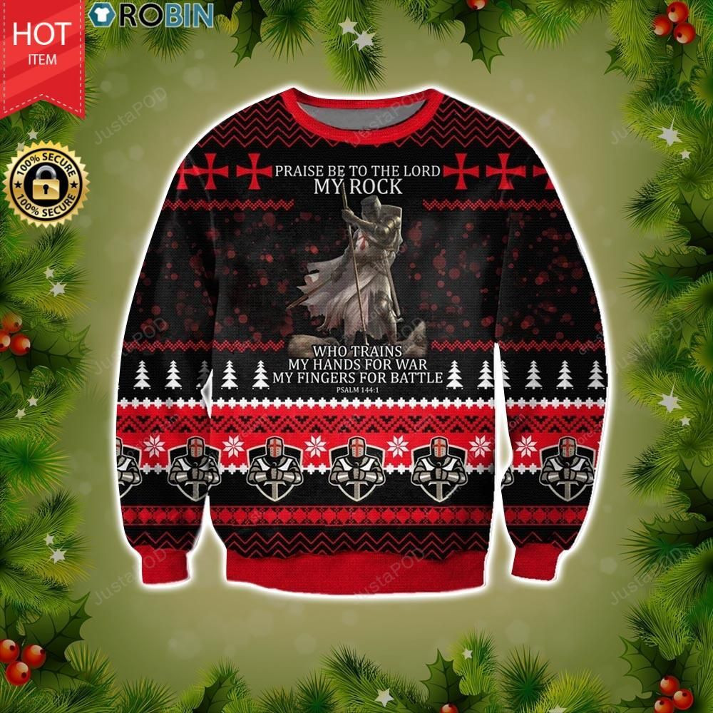 Knight Templar Praise Be To The Lord My Rock Psalm 1441 Christmas Ugly Christmas Sweater, Perfect Holiday Gift